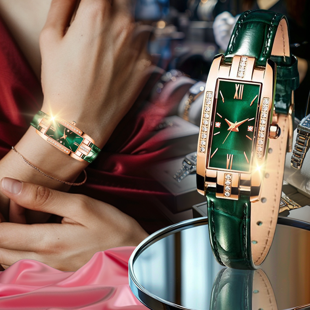 Reloj Verde+Regalo Pendientes De Cristal Banados En Oro