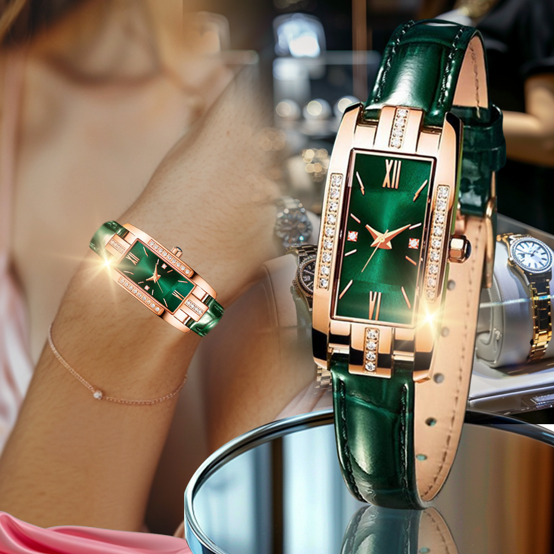 Reloj Verde+Regalo Pendientes De Cristal Banados En Oro