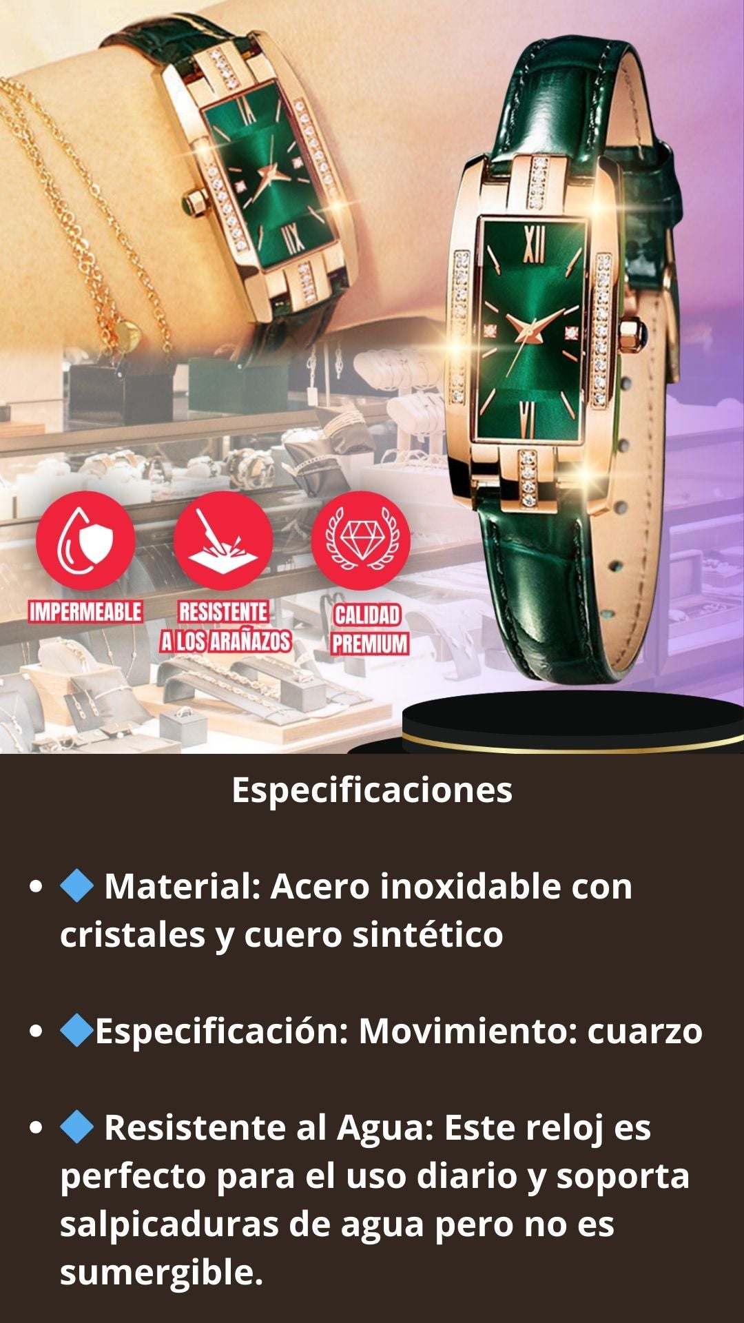 Reloj Verde+Regalo Pendientes De Cristal Banados En Oro
